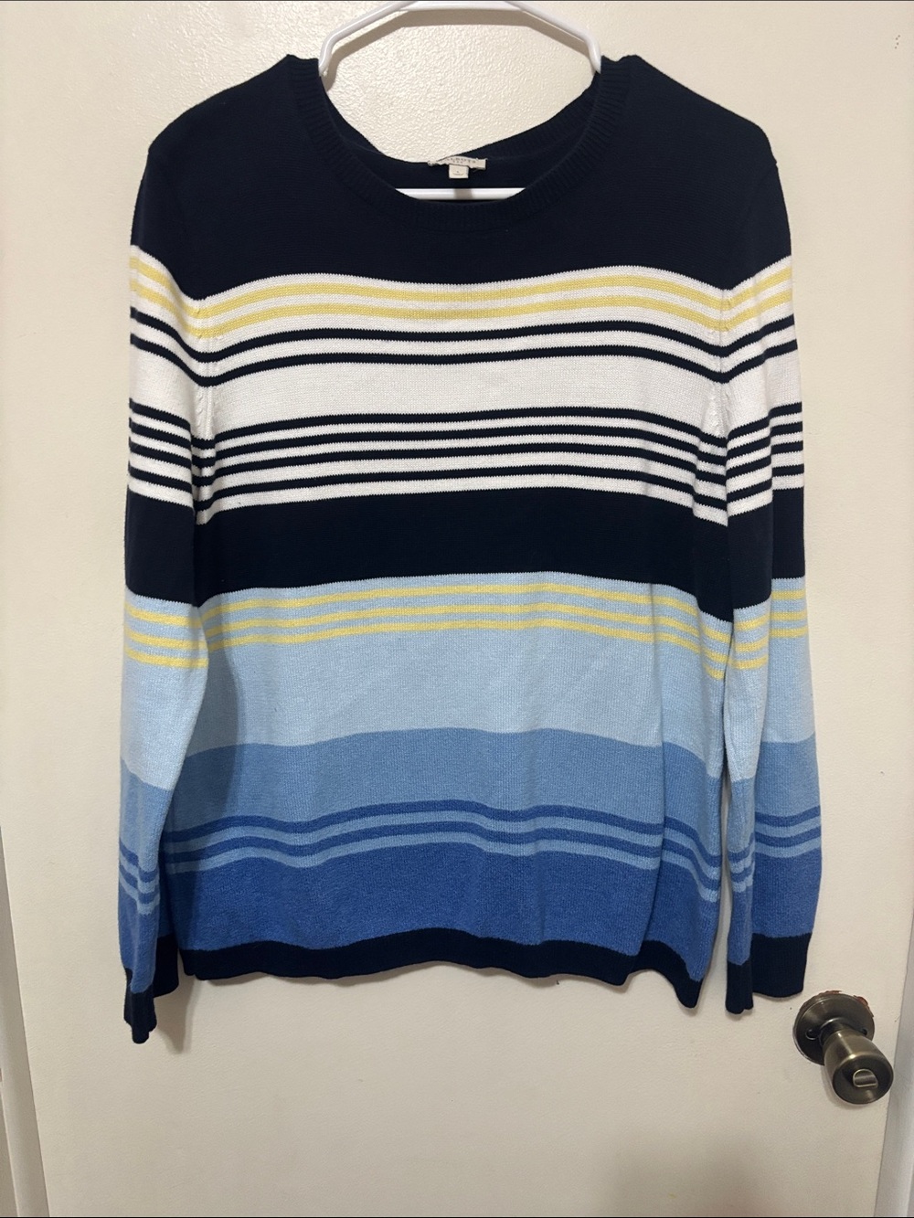 Talbots Striped Crewneck Sweater in Navy, Light Blue & White